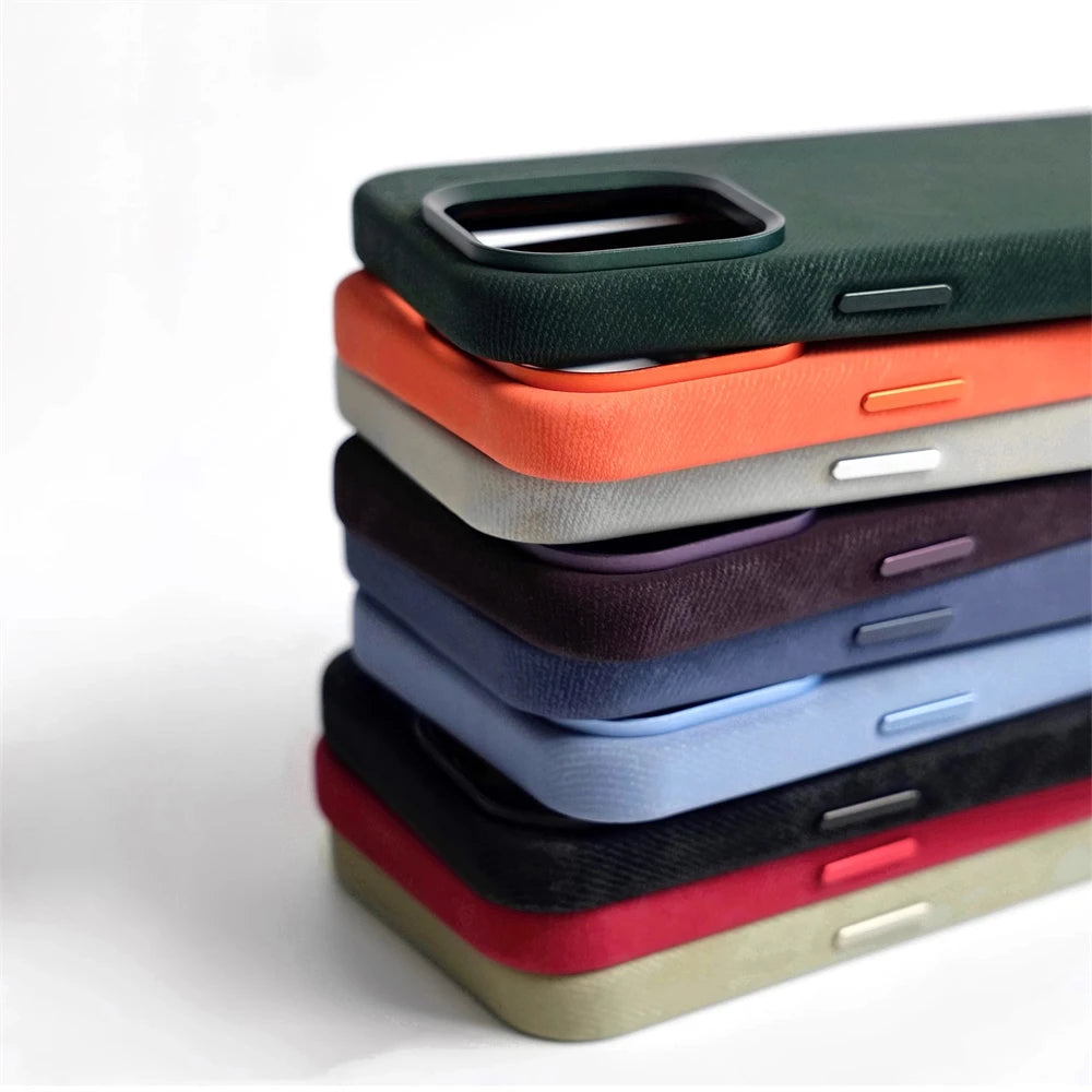 Luxury Metal Lens Magnetic Fiber Leather İPhone Case - iPhone 16 Series