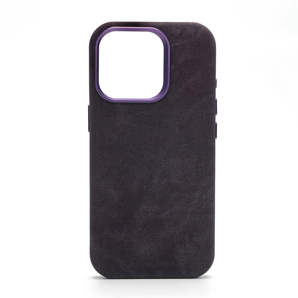 Luxury Metal Lens Magnetic Fiber Leather İPhone Case - iPhone 16 Series
