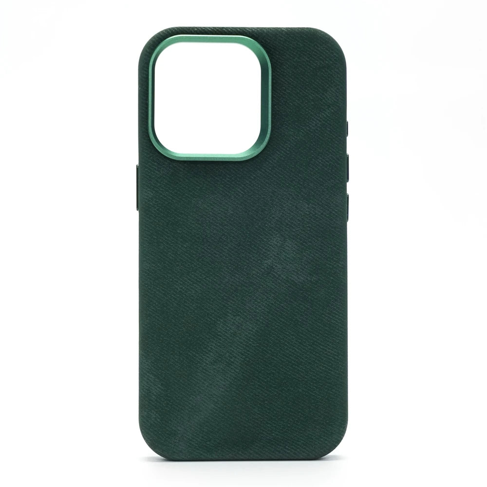 Luxury Metal Lens Magnetic Fiber Leather İPhone Case - iPhone 16 Series
