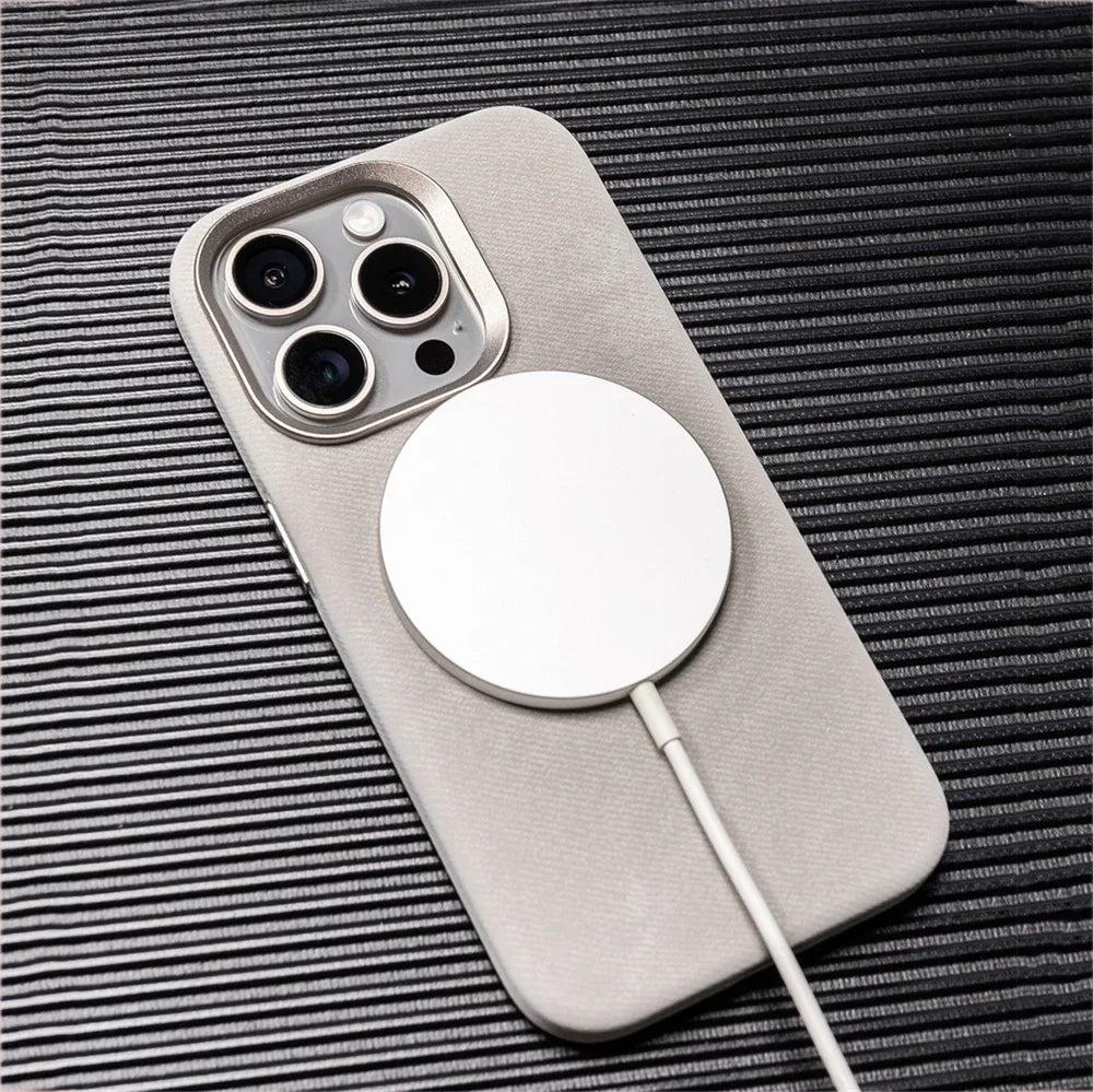 Luxury For MagSafe Fiber Leather Case For iPhone 16 15 14 13 12 17 Pro Max 17Air Plus Magnetic Wireless Charge Shockproof Cover