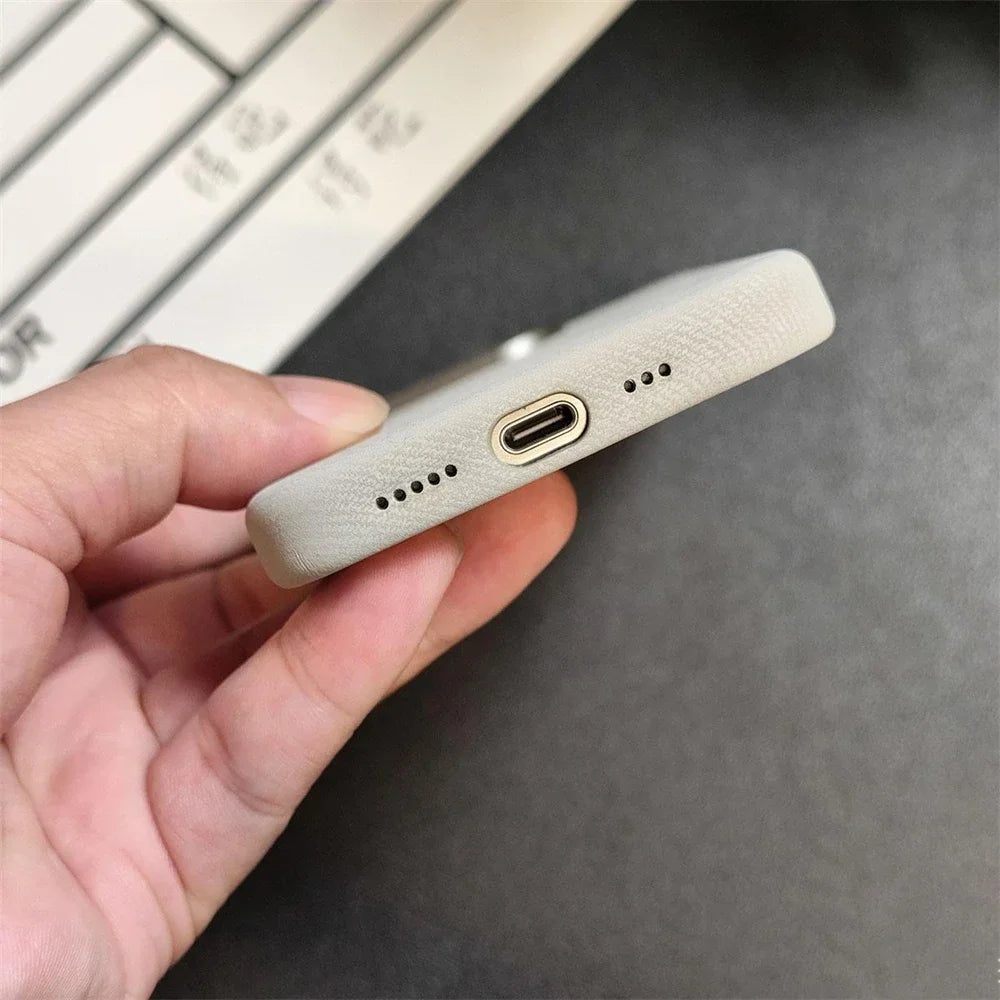 Luxury For MagSafe Fiber Leather Case For iPhone 16 15 14 13 12 17 Pro Max 17Air Plus Magnetic Wireless Charge Shockproof Cover